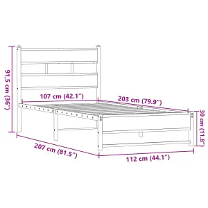 Berkfield Metal Bed Frame without Mattress Brown Oak 107x203 cm