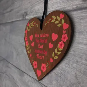 Red Ocean Not Sisters by Blood, But Sisters by Heart Wooden Heart Plaque - A Meaningful and Heartfelt Gift