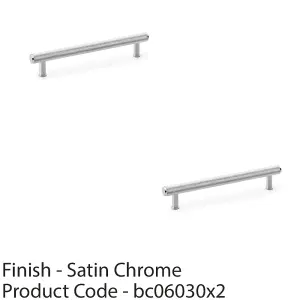 2 PACK - Knurled T Bar Pull Handle - Satin Chrome - 160mm Centres Premium Drawer Door