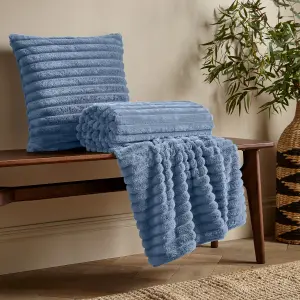 Catherine Lansfield Cosy Ribbed Faux Fur Soft Touch 45x45cm Cushion Lansfield Blue