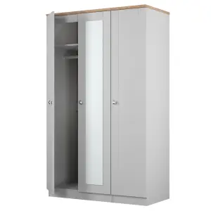 Sussex Ready assembled Traditional Grey & oak effect Tall Triple Wardrobe With 1 mirror door (H)1970mm (W)1110mm (D)530mm