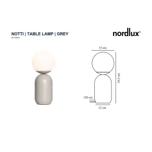 Nordlux Notti Indoor Living Dining Bedroom Metal Table Lamp in Grey (Diam) 15cm