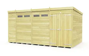 15 x 8 Feet Pent Security Shed - Double Door - Wood - L231 x W454 x H201 cm