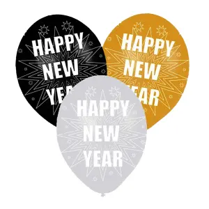 Amscan Latex New Year Balloons (Pack of 6) Black/Yellow/Grey (One Size)