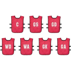 7 PACK - Kids 4-9 Years Netball Training Bibs Set - RED - Lightweight Vest