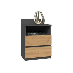 Abril 2 Drawer Bedside Table Anthracite/Artisan Oak