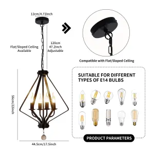 Garwarm Industrial 4-Light Pendant, 45 cm, Adjustable 120 cm Chai