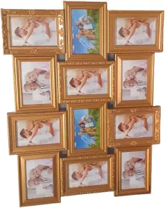 Trendi Large Multi Aperture Photo Frame for 12 6 x 4 Photos Gold Photo