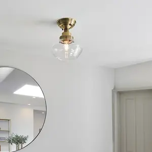 Luminosa Finale Semi Flush Ceiling Light Antique Brass Plate & Clear Glass