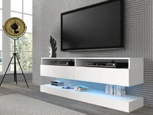 Duo Wall Hung TV Cabinet and Shelf Set in White Matt 1600mm