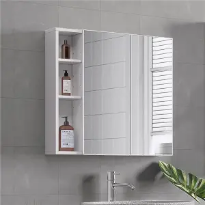 Yaheetech White Bathroom 2-Tier Wall-Mounted Cabinet with 2 Mirrored Doors