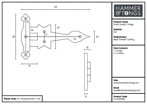 Hammer & Tongs Ornate T-Hinge - W155mm - Black - Pack of 2