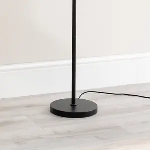 ValueLights Marissa Matt Black Stacked Ball Floor Lamp with Black/Gold Shade - LED Bulb Included