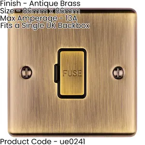 2 PACK 1 Gang 13A Unswitched Fuse Spur ANTIQUE BRASS & BLACK Mains Isolation