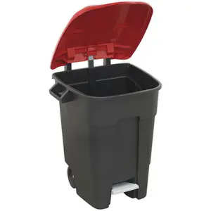 100 Litre Red Wheelie Bin with Foot Pedal and Wheels for Easy Mobility