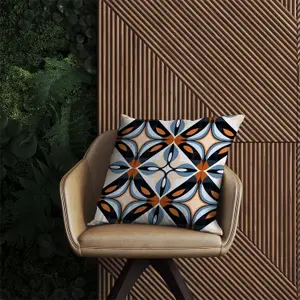 Brown And Blue Geometric Pattern Outdoor Cushion 45cm x 45cm