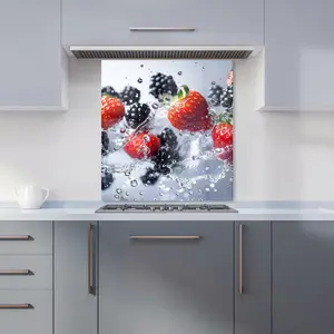 Splash of Freshness: Berries in Water Premium Glass Kitchen Splashback W600mm x H600mm