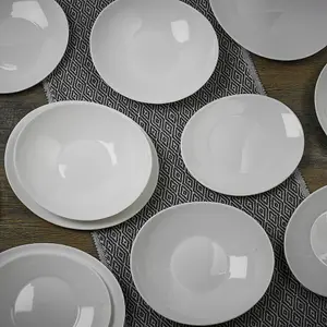 Queensway Home & Dining 26cm Diameter 24Pcs White Opal Glass Venice Boat Dinner Plates Soup Bowls Dinnerware Set