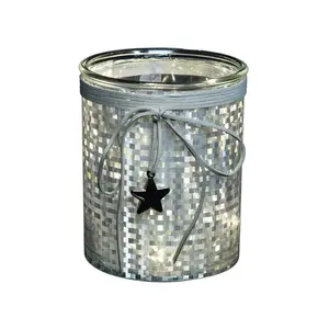 Battery Operated Glass Lantern Grey / 15cm H x 12.5cm W x 12.5cm D