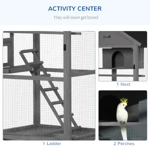 PawHut Bird Cage Wooden Aviary for Canary Cockatiel Parrot w/ Wheels Tray