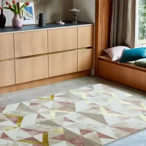 Pink Modern Geometric Easy To Clean Rug For Dining Room Bedroom & Living Room-120cm X 170cm