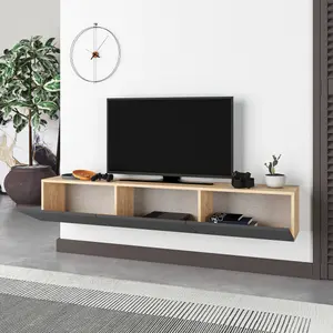 Decortie Francy Modern Wall Mounted TV Unit 55" Multimedia Centre Oak Anthracite Grey 180cm