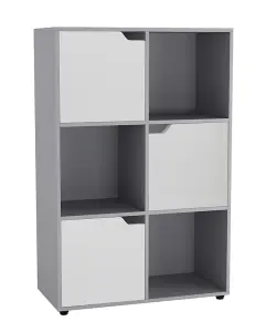 URBNLIVING 6 Cube Grey Wooden Bookcase Shelving Display Shelves Storage Unit Wood Shelf White Door