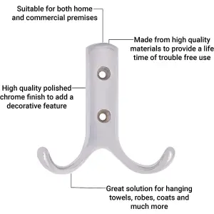 AFIT Chrome  Double Twin Robe Hook Coat Hook Modern - 70mm - Pack of 2