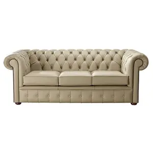 Chesterfield 3 Seater Shelly Basket Leather Sofa Bespoke In Classic Style