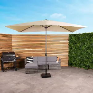 Charles Bentley 3m x 2m Rectangular Outdoor Garden Parasol Umbrella - Beige