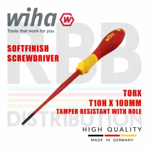 Wiha Torx Screwdriver T10H SlimFix Fit SoftFinish VDE Electrician Security 41141