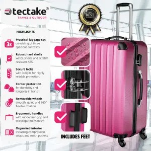 Suitcase Set - 3 hard-shell suitcases with telescopic handle, swivel wheels - pink