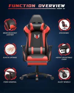 Ergonomic Design PC Swivel Gaming Chair with Footrest, Cushion and Reclining Backrest