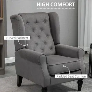 HOMCOM Retro Accent Chair, Wingback Armchair With Wood Frame Button Tufted Design For Living Room Bedroom, Dark Grey | Aosom UK