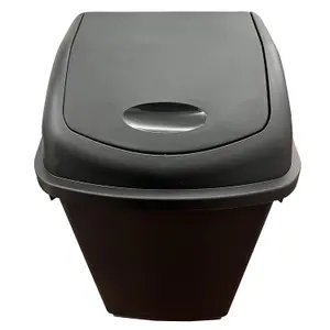 1 x 25L Black Home Kitchen Office Plastic Rubbish Bin With Swing Lid