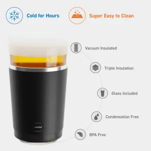 Asobu Drinks Glass with Vacuum Insulated Double Walled Sleeve 490ml Black