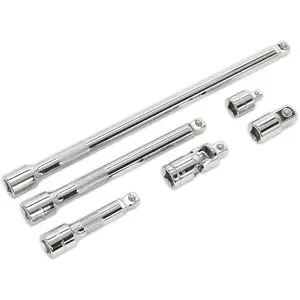 6 Piece Wobble and Rigid Extension Bar Set with Adaptors and Joint - 3/8 Inch Square Drive