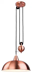 Luminosa Century 1 Light Rise & Fall Dome Ceiling Pendant Brushed Copper, E27