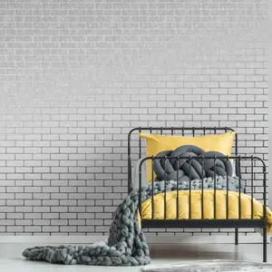 Superfresco Milan Grey Silver effect Brick Smooth Wallpaper