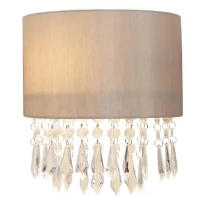 First Choice Lighting Set of 2 Jewelled Pale Gold Fabric Wall Lights With Clear Beaded Crystal Style Strings