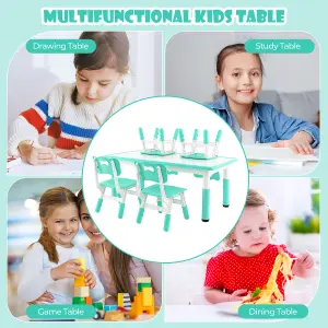 COSTWAY Kids Table and 4 Chairs Set Children Art Study Multi-Activity Table with 4 Seats