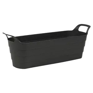 URBNLIVING 44cm Width 4 Pcs Herb Pots with Handles Plastic Flexi Planter Black Flower Box Recycled Troughs