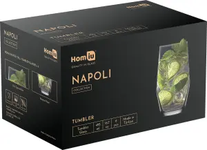 Homiu 495ml Highball Drinking Glasses, Set of 6, Dishwasher Safe, Napoli Collection