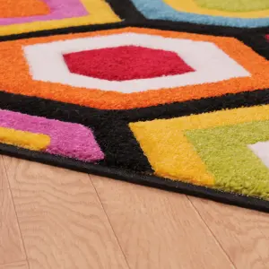 Multicoloured Hand Made Modern Geometric Easy To Clean Rug Dining Room-80cm X 150cm