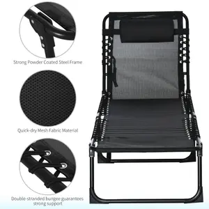 Outsunny Folding Beach Chair Chaise Lounge 4 Adjustable Positions, Black