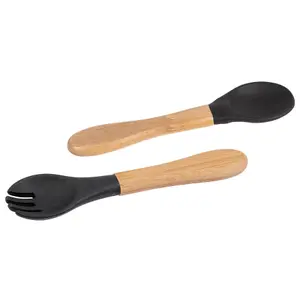 Bamboo Baby Weaning Fork & Spoon Set - Black