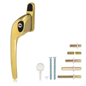 XFORT Cranked Left Window Handle Installation Kit in Polished Brass