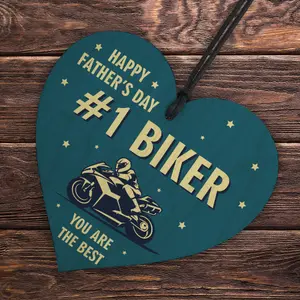 Red Ocean Fathers Day Gift For Biker Motorbike Gift For Dad Grandad Wood Heart Sign Gift For Him