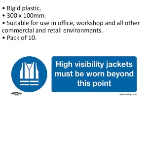 Pack of 10 HI-VIS JACKETS MUST BE WORN Safety Signs - Durable Rigid Plastic 300x100mm