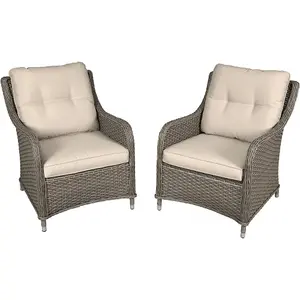 Set of 2 Weatherproof Rattan Wicker Dining Chairs with Cushions for Outdoor Spaces